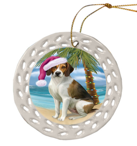 Christmas Summertime Island Tropical Beach American English Foxhound Dog Doily Ornament DPOR58821