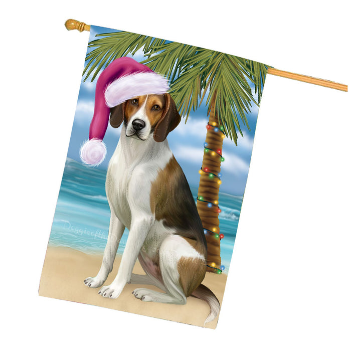 Christmas Summertime Beach American English Foxhound Dog House Flag Outdoor Decorative Double Sided Pet Portrait Weather Resistant Premium Quality Animal Printed Home Decorative Flags 100% Polyester FLG68642