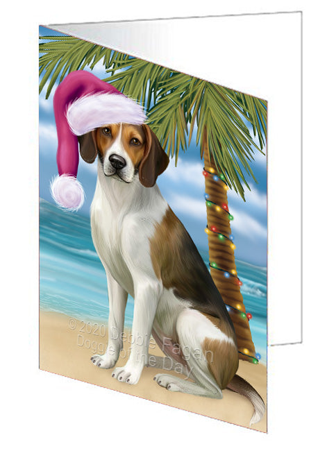 Christmas Summertime Island Tropical Beach American English Foxhound Dog Handmade Artwork Assorted Pets Greeting Cards and Note Cards with Envelopes for All Occasions and Holiday Seasons