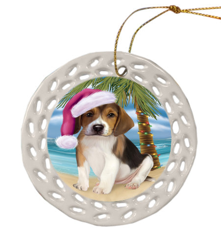 Christmas Summertime Island Tropical Beach American English Foxhound Dog Doily Ornament DPOR58822