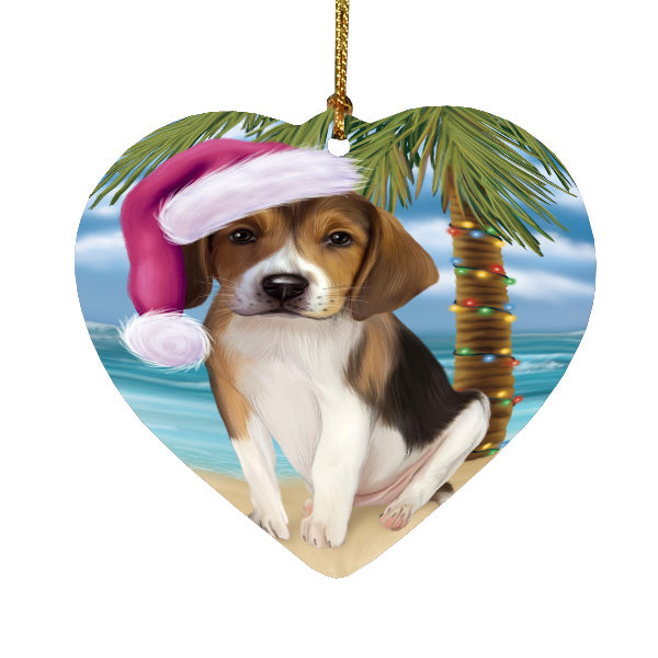 Christmas Summertime Island Tropical Beach American English Foxhound Dog Heart Christmas Ornament HPORA59171
