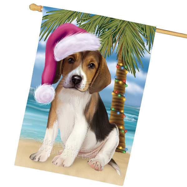 Christmas Summertime Island Tropical Beach American English Foxhound Dog House Flag Outdoor Decorative Double Sided Pet Portrait Weather Resistant Premium Quality Animal Printed Home Decorative Flags 100% Polyester FLG69284