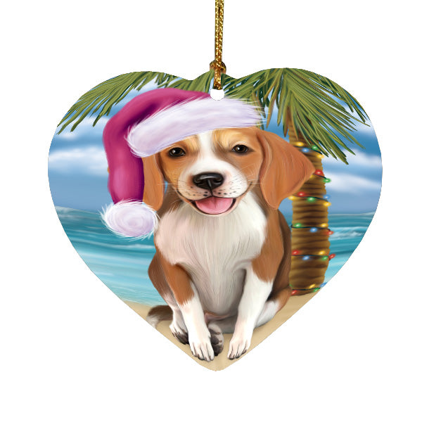 Christmas Summertime Island Tropical Beach American English Foxhound Dog Heart Christmas Ornament HPORA59172