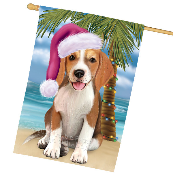 Christmas Summertime Island Tropical Beach American English Foxhound Dog House Flag Outdoor Decorative Double Sided Pet Portrait Weather Resistant Premium Quality Animal Printed Home Decorative Flags 100% Polyester FLG69285