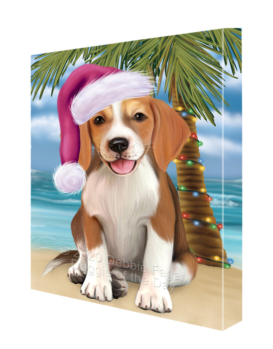 Christmas Summertime Island Tropical Beach American English Foxhound Dog Canvas Wall Art - Premium Quality Ready to Hang Room Decor Wall Art Canvas - Unique Animal Printed Digital Painting for Decoration CVS401