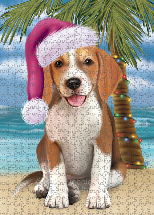 Christmas Summertime Island Tropical Beach American English Foxhound Dog Portrait Jigsaw Puzzle for Adults Animal Interlocking Puzzle Game Unique Gift for Dog Lover's with Metal Tin Box PZL696