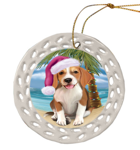 Christmas Summertime Island Tropical Beach American English Foxhound Dog Doily Ornament DPOR58823