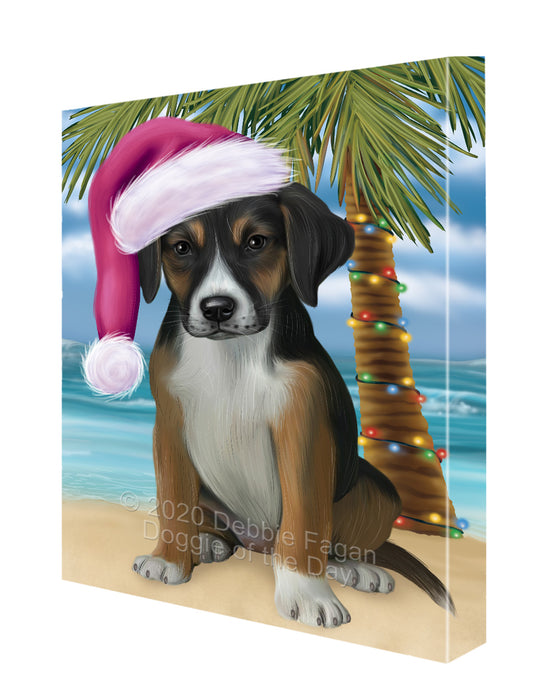 Christmas Summertime Island Tropical Beach American English Foxhound Dog Canvas Wall Art - Premium Quality Ready to Hang Room Decor Wall Art Canvas - Unique Animal Printed Digital Painting for Decoration CVS402