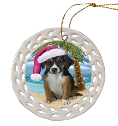 Christmas Summertime Island Tropical Beach American English Foxhound Dog Doily Ornament DPOR58824