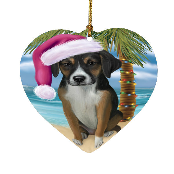 Christmas Summertime Island Tropical Beach American English Foxhound Dog Heart Christmas Ornament HPORA59173