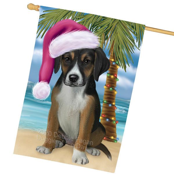 Christmas Summertime Island Tropical Beach American English Foxhound Dog House Flag Outdoor Decorative Double Sided Pet Portrait Weather Resistant Premium Quality Animal Printed Home Decorative Flags 100% Polyester FLG69286
