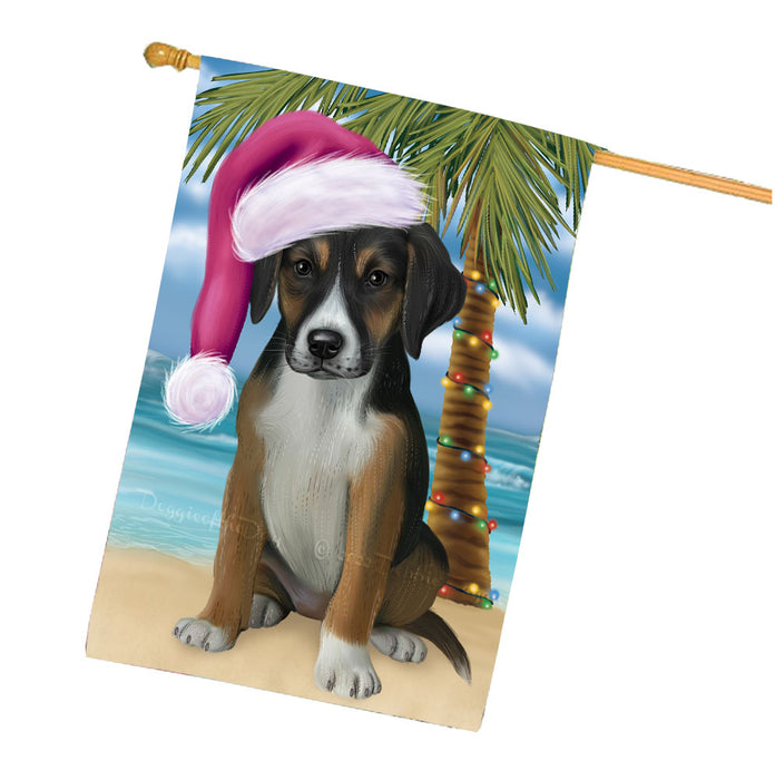 Christmas Summertime Beach American English Foxhound Dog House Flag Outdoor Decorative Double Sided Pet Portrait Weather Resistant Premium Quality Animal Printed Home Decorative Flags 100% Polyester FLG68645