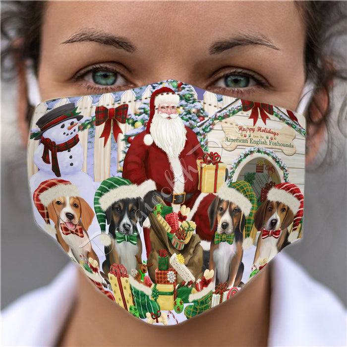 Happy Holidays Christmas American English Foxhound Dogs House Gathering Face Mask FM48208
