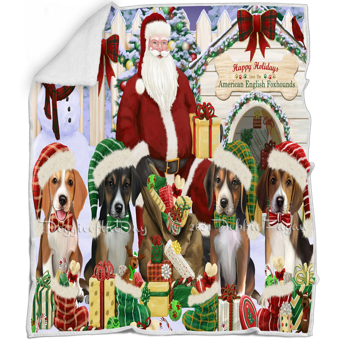 Christmas American English Foxhound Dogs House Gathering  Blanket BLNKT142035