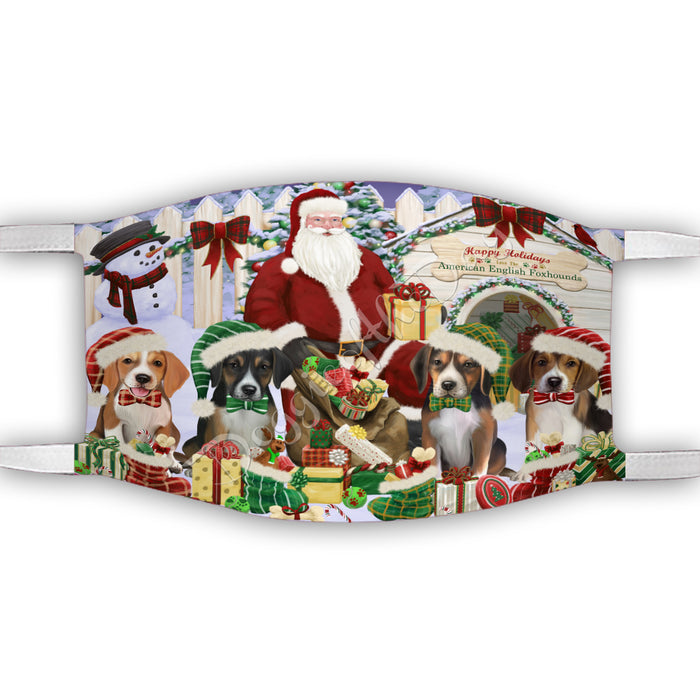 Happy Holidays Christmas American English Foxhound Dogs House Gathering Face Mask FM48208
