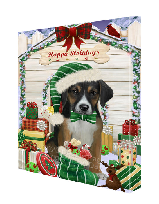 Christmas House with Presents American English Foxhound Dog Canvas Wall Art - Premium Quality Ready to Hang Room Decor Wall Art Canvas - Unique Animal Printed Digital Painting for Decoration CVS344