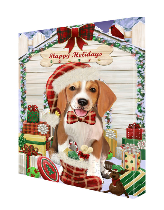 Christmas House with Presents American English Foxhound Dog Canvas Wall Art - Premium Quality Ready to Hang Room Decor Wall Art Canvas - Unique Animal Printed Digital Painting for Decoration CVS345