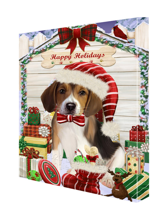 Christmas House with Presents American English Foxhound Dog Canvas Wall Art - Premium Quality Ready to Hang Room Decor Wall Art Canvas - Unique Animal Printed Digital Painting for Decoration CVS346