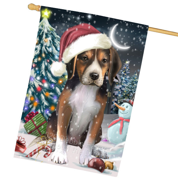 Christmas Holly Jolly American English Foxhound Dog House Flag Outdoor Decorative Double Sided Pet Portrait Weather Resistant Premium Quality Animal Printed Home Decorative Flags 100% Polyester FLG69324