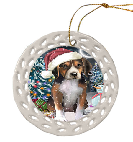 Christmas Holly Jolly American English Foxhound Dog Doily Ornament DPOR58847