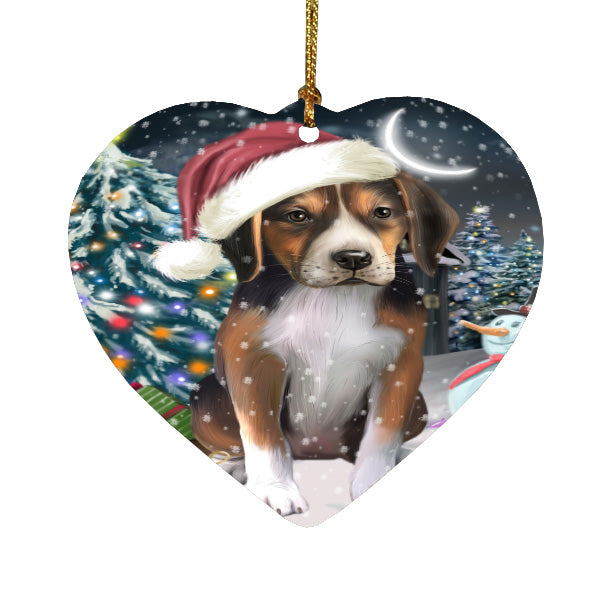 Christmas Holly Jolly American English Foxhound Dog Heart Christmas Ornament HPORA59211