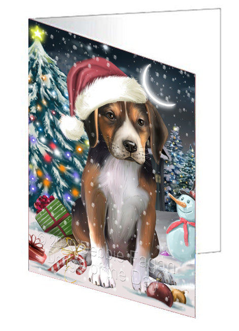 Christmas Holly Jolly American English Foxhound Dog  Handmade Artwork Assorted Pets Greeting Cards and Note Cards with Envelopes for All Occasions and Holiday Seasons