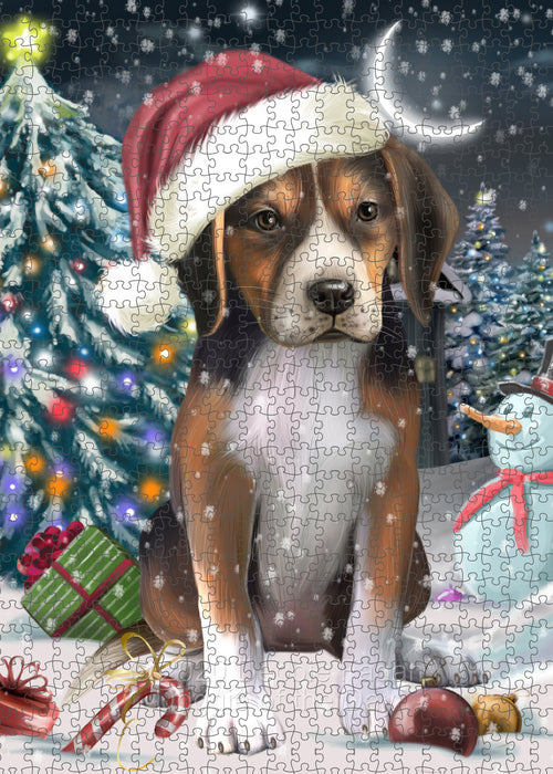 Christmas Holly Jolly American English Foxhound Dog Portrait Jigsaw Puzzle for Adults Animal Interlocking Puzzle Game Unique Gift for Dog Lover's with Metal Tin Box PZL720