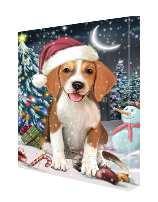 Christmas Holly Jolly American English Foxhound Dog Canvas Wall Art - Premium Quality Ready to Hang Room Decor Wall Art Canvas - Unique Animal Printed Digital Painting for Decoration CVS426
