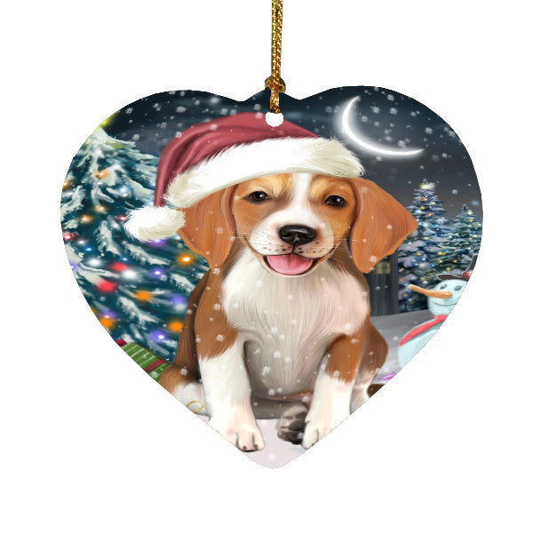 Christmas Holly Jolly American English Foxhound Dog Heart Christmas Ornament HPORA59212