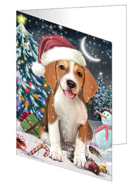 Christmas Holly Jolly American English Foxhound Dog  Handmade Artwork Assorted Pets Greeting Cards and Note Cards with Envelopes for All Occasions and Holiday Seasons