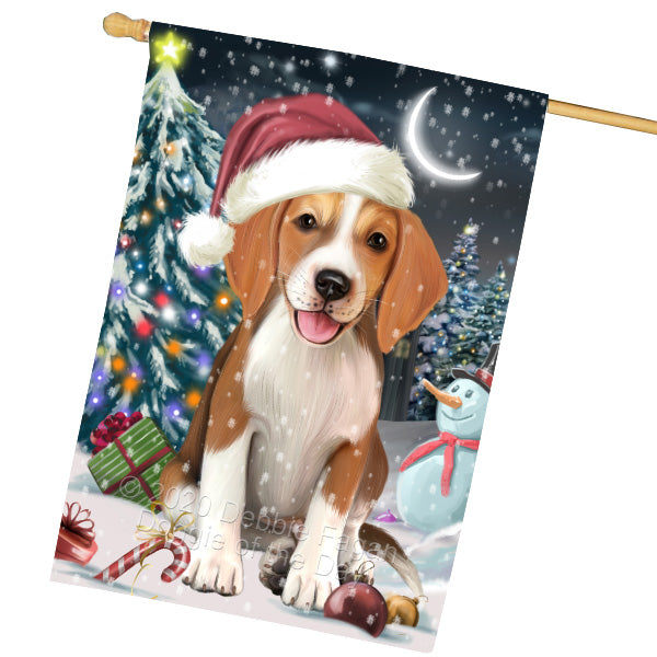 Christmas Holly Jolly American English Foxhound Dog House Flag Outdoor Decorative Double Sided Pet Portrait Weather Resistant Premium Quality Animal Printed Home Decorative Flags 100% Polyester FLG69325