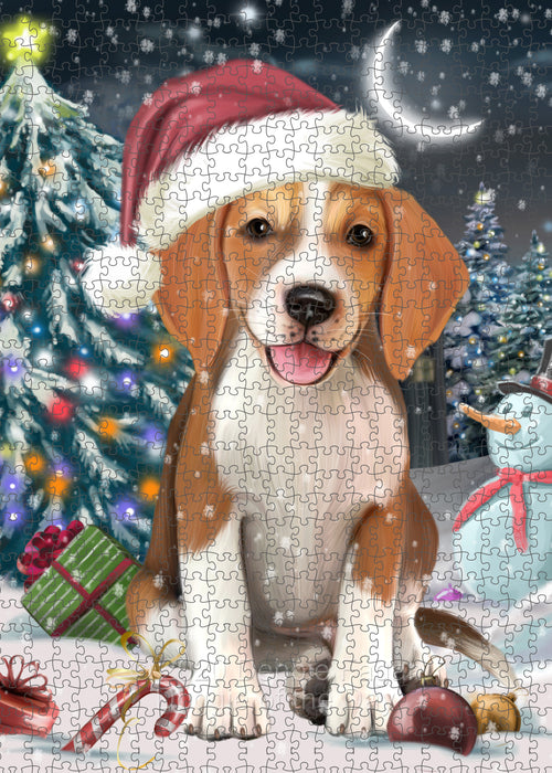 Christmas Holly Jolly American English Foxhound Dog Portrait Jigsaw Puzzle for Adults Animal Interlocking Puzzle Game Unique Gift for Dog Lover's with Metal Tin Box PZL721
