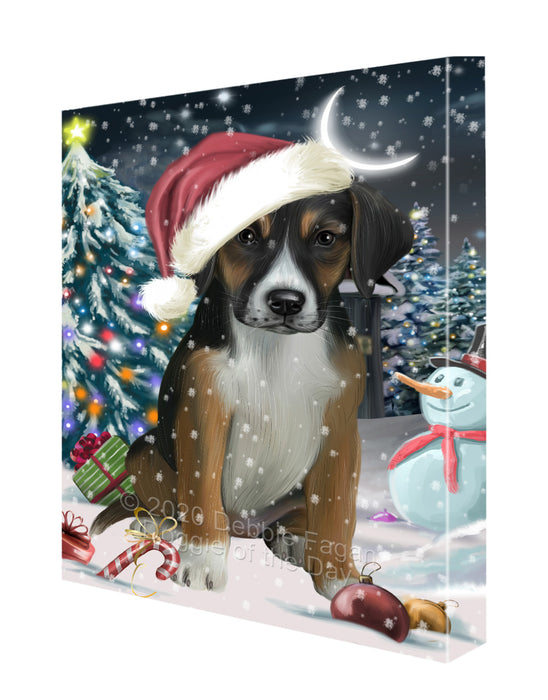 Christmas Holly Jolly American English Foxhound Dog Canvas Wall Art - Premium Quality Ready to Hang Room Decor Wall Art Canvas - Unique Animal Printed Digital Painting for Decoration CVS427