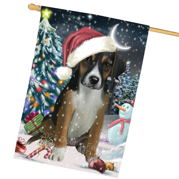 Christmas Holly Jolly American English Foxhound Dog House Flag Outdoor Decorative Double Sided Pet Portrait Weather Resistant Premium Quality Animal Printed Home Decorative Flags 100% Polyester FLG69326