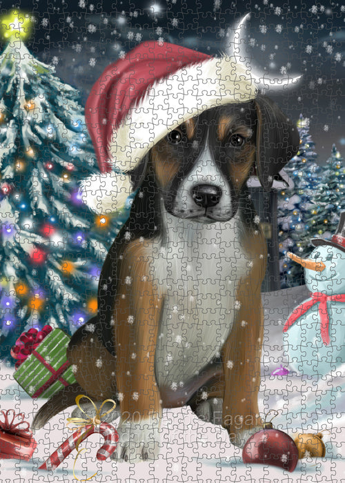 Christmas Holly Jolly American English Foxhound Dog Portrait Jigsaw Puzzle for Adults Animal Interlocking Puzzle Game Unique Gift for Dog Lover's with Metal Tin Box PZL722