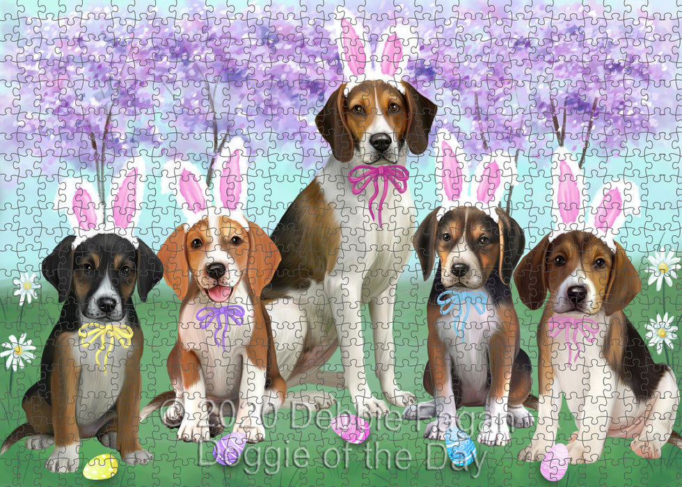Easter Holiday American English Foxhound Dogs Portrait Jigsaw Puzzle for Adults Animal Interlocking Puzzle Game Unique Gift for Dog Lover's with Metal Tin Box