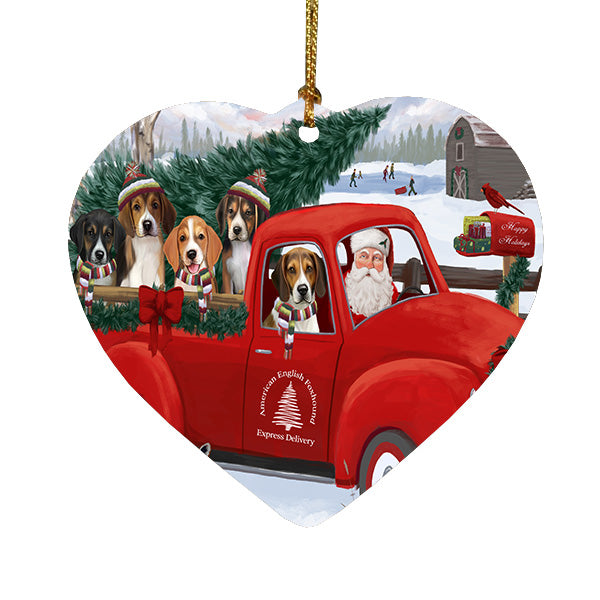 Christmas Santa Express Delivery Red Truck American English Foxhound Dogs Heart Christmas Ornament HPORA59238