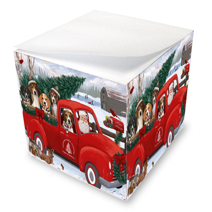 Christmas Santa Express Delivery Red Truck American English Foxhound Dogs Note Cube NOC-DOTD-A57518
