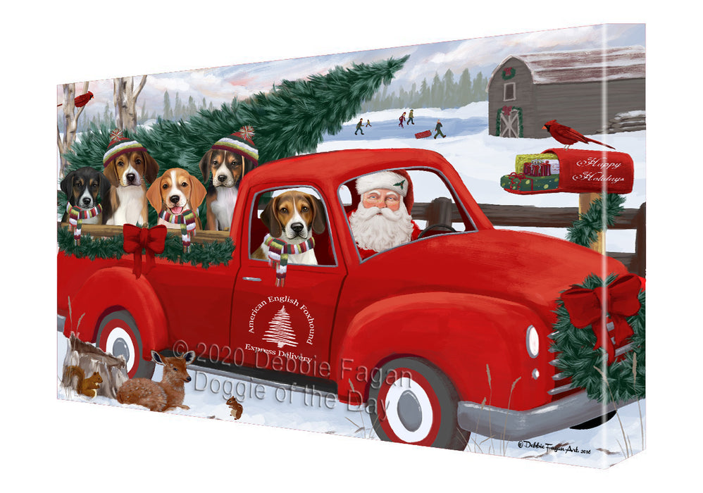 Christmas Santa Express Delivery Red Truck American English Foxhound Dogs Canvas Wall Art - Premium Quality Ready to Hang Room Decor Wall Art Canvas - Unique Animal Printed Digital Painting for Decoration
