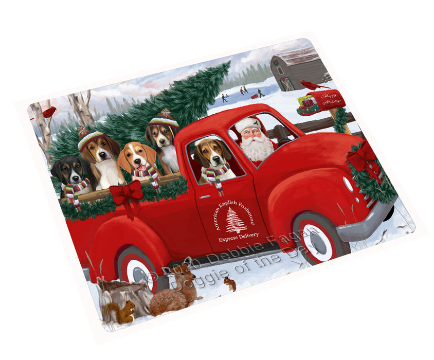 Christmas Santa Express Delivery Red Truck American English Foxhound Dogs Refrigerator/Dishwasher Magnet - Kitchen Decor Magnet - Pets Portrait Unique Magnet - Ultra-Sticky Premium Quality Magnet