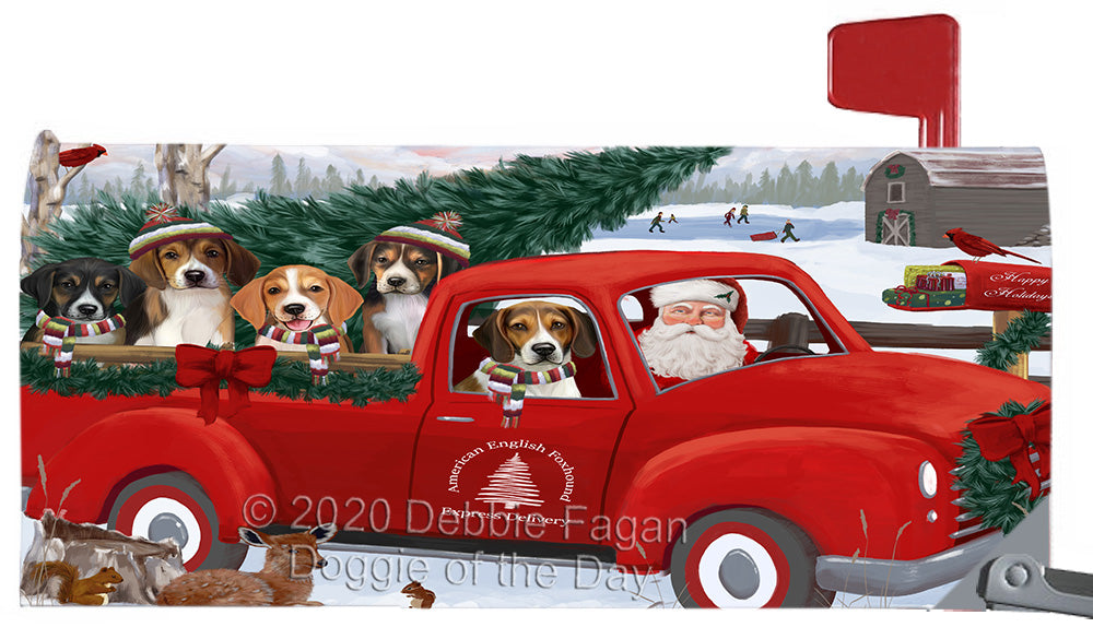Christmas Santa Express Delivery Red Truck American English Foxhound Dogs Magnetic Mailbox Cover Both Sides Pet Theme Printed Decorative Letter Box Wrap Case Postbox Thick Magnetic Vinyl Material
