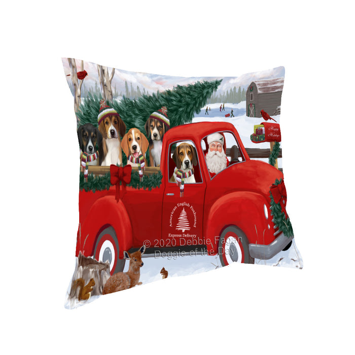 Christmas Santa Express Delivery Red Truck American English Foxhound Dogs Pillow with Top Quality High-Resolution Images - Ultra Soft Pet Pillows for Sleeping - Reversible & Comfort - Ideal Gift for Dog Lover - Cushion for Sofa Couch Bed - 100% Polyester