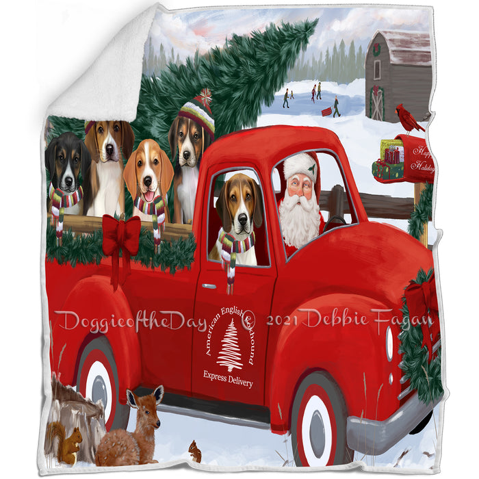 Christmas Santa Express Delivery Red Truck American English Foxhound Dogs Blanket