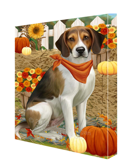 Fall Pumpkin Autumn Greeting American English Foxhound Dog Canvas Wall Art - Premium Quality Ready to Hang Room Decor Wall Art Canvas - Unique Animal Printed Digital Painting for Decoration CVS444