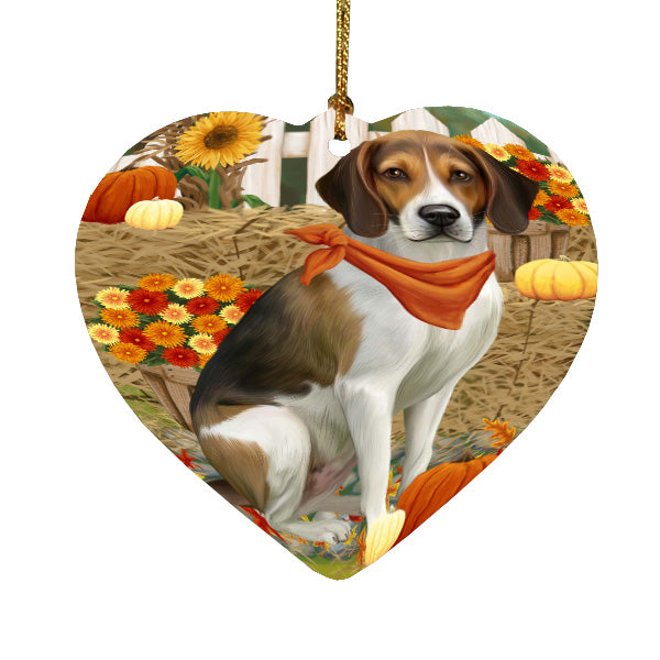 Fall Pumpkin Autumn Greeting American English Foxhound Dog Heart Christmas Ornament HPORA59254