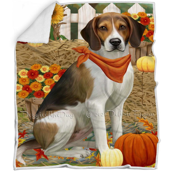 Fall Autumn Greeting American English Foxhound Dog with Pumpkins Blanket BLNKT142427