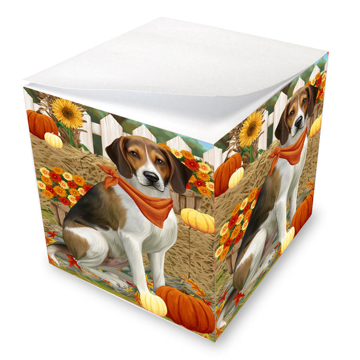 Fall Pumpkin Autumn Greeting American English Foxhound Dog Note Cube NOC-DOTD-A57534