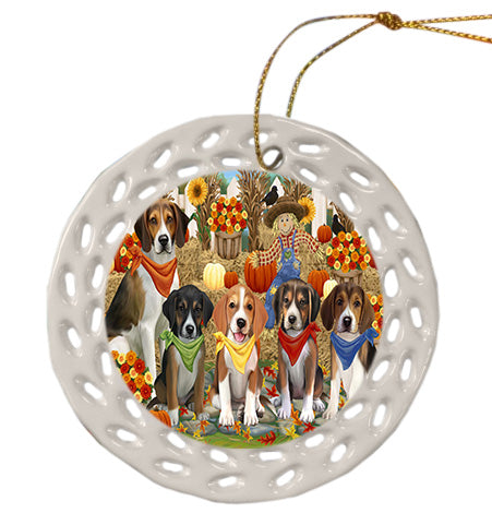 Fall Festive Gathering American English Foxhound Dogs Doily Ornament DPOR58882