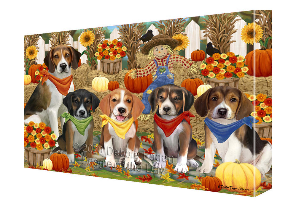 Fall Festive Gathering American English Foxhound Dogs Canvas Wall Art - Premium Quality Ready to Hang Room Decor Wall Art Canvas - Unique Animal Printed Digital Painting for Decoration