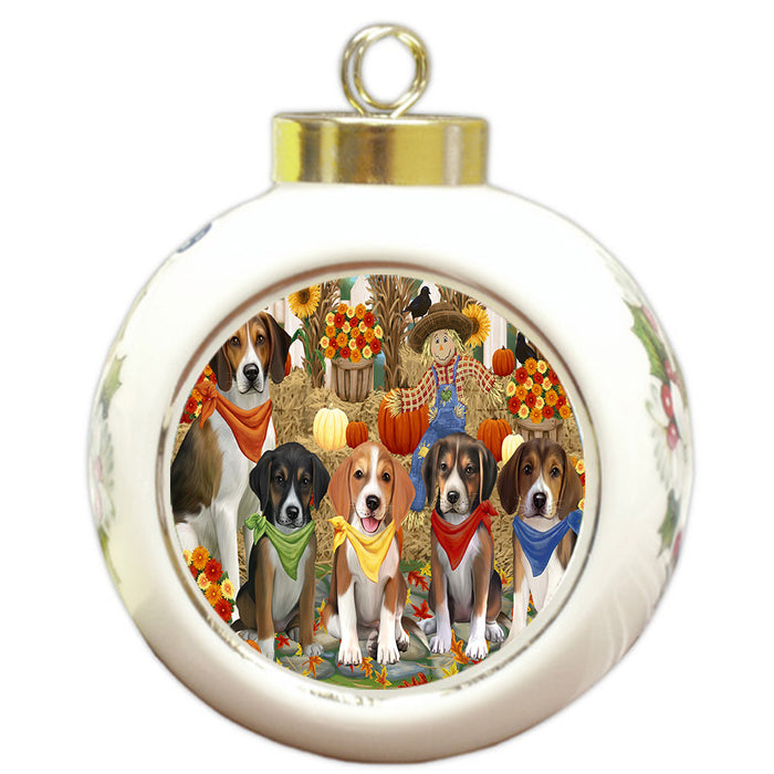Fall Festive Gathering American English Foxhound Dogs Round Ball Christmas Ornament Pet Decorative Hanging Ornaments for Christmas X-mas Tree Decorations - 3" Round Ceramic Ornament